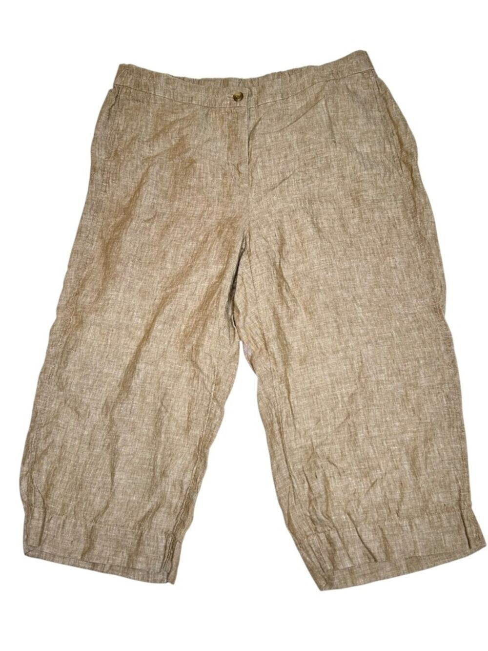 J.Jill Women's Petite Wide-Leg Natural 100% Linen Crop Capris Beige Pants XL
